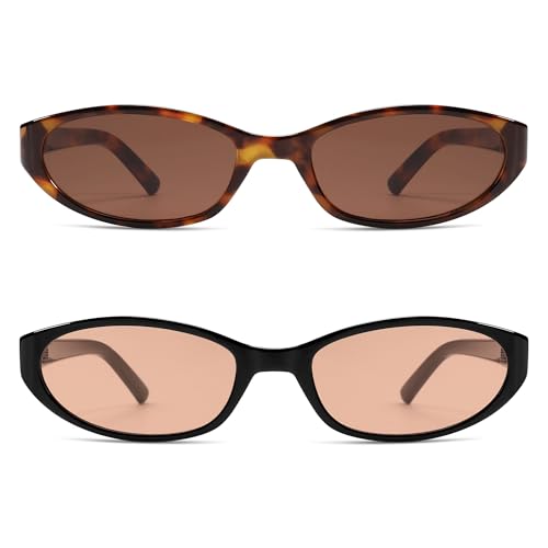 Image of Retro Oval Sunglasses Womens Mens Y2k Trendy Cateye Shades AR82299 | Narrow Round Cute Sunnies,90s 2000s Cool Skinny Frame