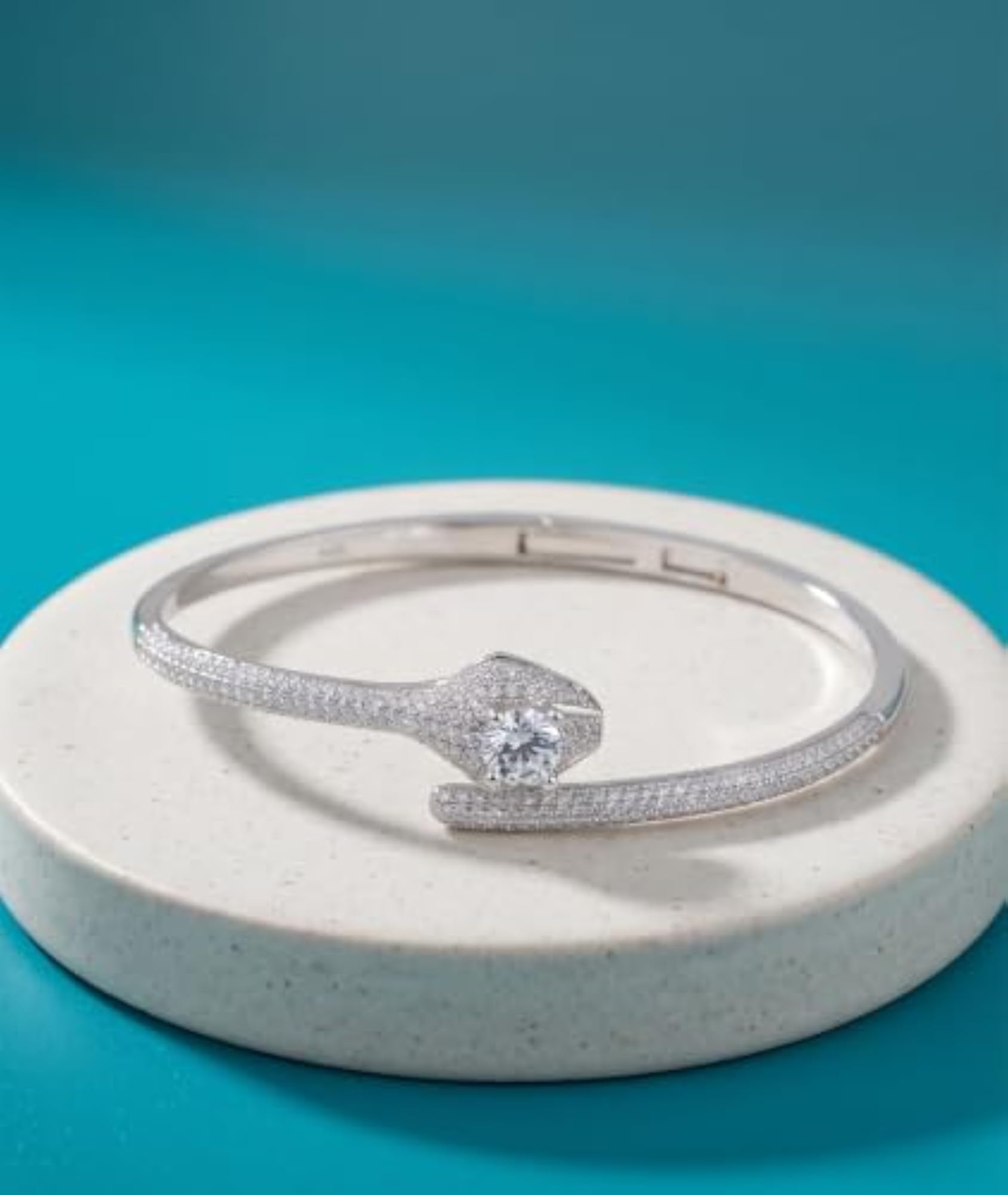 Sterling Silver 925 Snake Bangle with CZ Stone