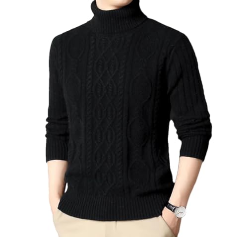 Men’S Cashmere Turtleneck Pullover Sweater Solid Twisted Pattern Thick Warm Casual Style Long Sleeve Jumper Top