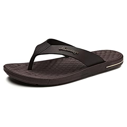 Mens Flip Flop Sandals Beach Thong Arch Support Summer Non Slip Pool Shower Walking Slipper Brown 8 UK Cover
