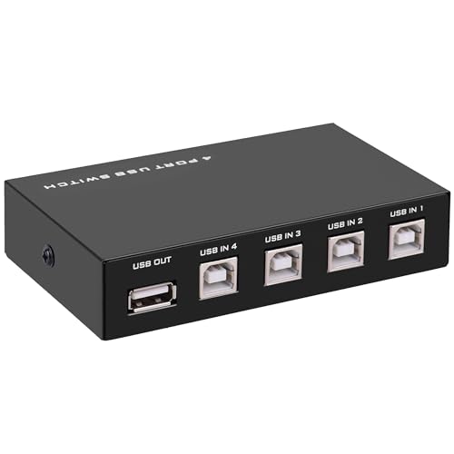 GIASYIEH USB2.0 Printer Sharer Switcher 4 Port USB B Print Selector Switch Adapter 4 in 1 Out Printer Splitter Hub for Printer Scanner Camera Keyboard