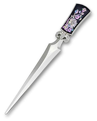 Inlay with Mother of Pearl Metal Steel Office Knife Hand Cutter Blade Envelope Letter Opener (Hydrangea)
