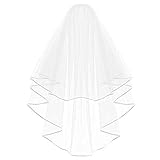 Echodo Bridal Wedding Veil White Double Ribbon Edge Center Cascade Bridal Veil with Comb Wedding Accessories