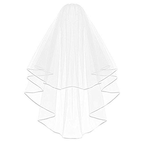 Echodo Bridal Wedding Veil White Double Ribbon Edge Center Cascade