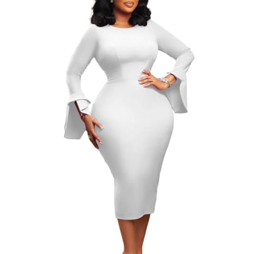Useagrey Women's Elegant Crew Neck Business Dress Wear to Work Long Sleeve Bodycon Business Cocktail Dresses