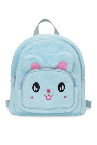 Mochila Infantil de Pelúcia, Coelho Kawaii Azul Claro, Material Macio e Confortável, Design Fofo com Alças Ajustáveis, Ideal para Creche e Escola