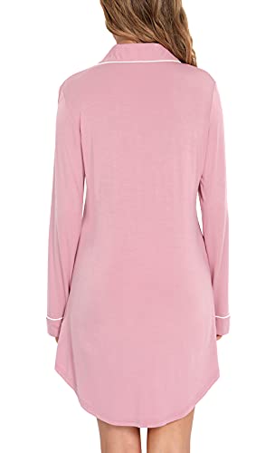 Image of Samring Nightgown for Women Long Sleeve Button Down Night Gown Boyfriend Nightdress Sleep Shirts