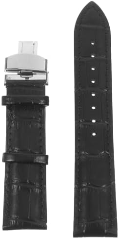 Hemobllo 22mm Leather Watch Strap Watch Band Replacement with Closure Clasp for Traditional and Smart Watches Embossed Skin Pattern Fits Standard Lugs Black