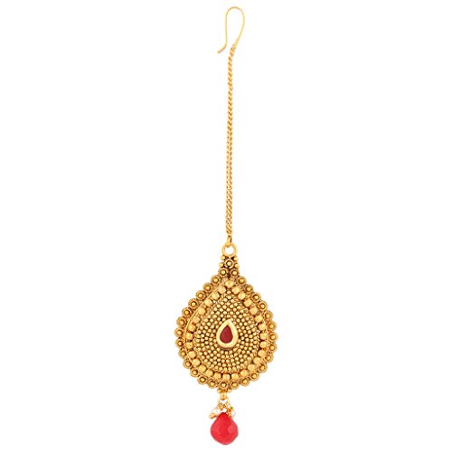 ADIVA Traditional Indian Ethnic Fashion Jewelry Set Festive Hair Jewelry Maang TikkaABMA0312WH (Maroon Red)