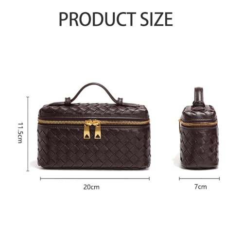 Image of Mini Woven Crossbody Purse Square Box Bags Top-Handle Tote Handbag Shoulder Bag Cute Satchels Trendy (Black-A)