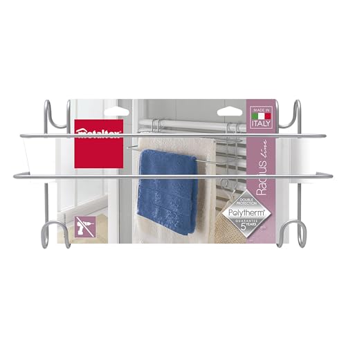 Miniatura 4 de Metaltex Percha Radiador Radius-Toallero Doble Para Baño Revestimiento De Politermo , Metal, Plata, 39 X 15 X 20 Cm