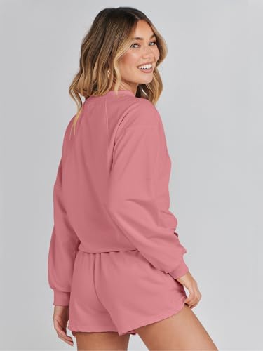 Image of MEROKEETY Women's 2023 Fall Oversized Batwing Sleeve Lounge Sets Casual Top and Shorts 2 Piece Outfits Sweatsuit