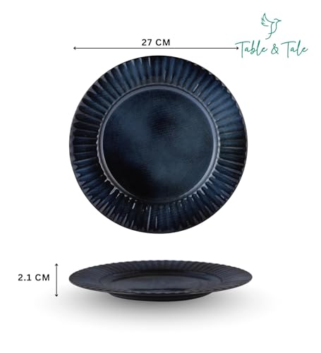Image of Table & Tale Luxury Porcelain Dinner Plates with Elegant Blue Pattern | Crafted in Sri Lanka | Bone-Ash Free | Scratch and Chip-Resistant | Perfect for gifting | Microwave & Dishwasher Safe | Set of 4
