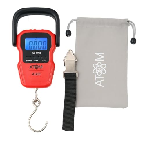 Image of ATOM Cerkel C-HS Series A305 Digital Hanging Luggage Weighing Scale, 50 kg Capacity, Stainless Steel Hook, Portable Electronic Weight Machine with LCD Display