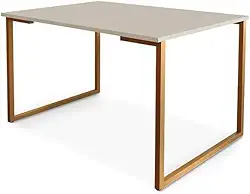 Mesa de Jantar Steel Estilo Industrial Pés de Aço 120x80cm Cobre/off White