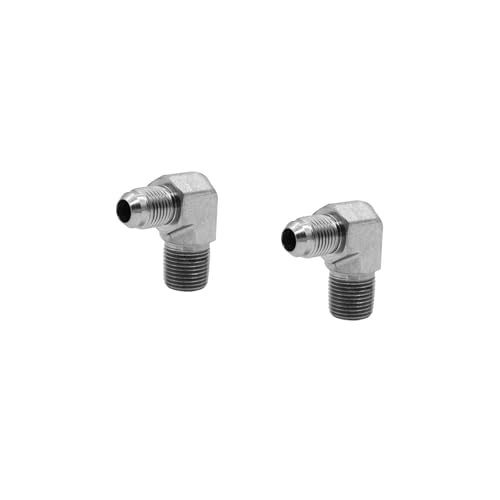 Image of (2-PACK) 2501-06-06 Hydraulic Hose Adapter Fitting 3 /8 inch Male JIC 37 Flare (9 /16 inch-18UNF) x 3 /8 inch Male (3 /8 inch-18NPTF) 90 Elbow SAE Pipe Joints Connector Carbon Steel