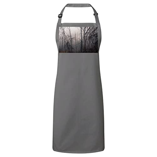 Tablier cuisine gris rapace anti taches motif forêt champêtre protecteur