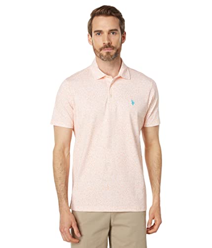 Image of U.S. POLO ASSN. Short Sleeve Floral All Over Print Knit Shirt Peach Nectar LG