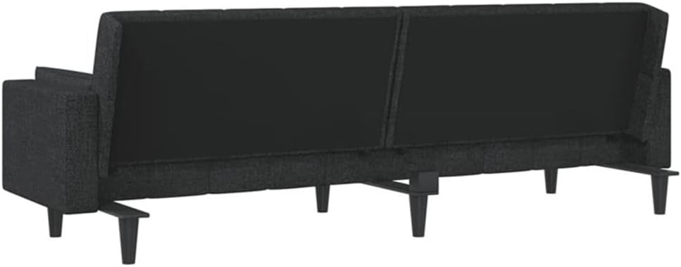 BOWERY HILL Modern Sleeper Sofa Bed, Black Matte Polyester Fabric, Convertible 2-Seater Couch with Reversible Cushions, Space-Saving Design for Living Room or Guest Room, 86.6 x 33.3 x 27.2 in