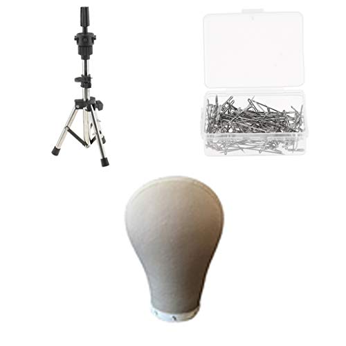 Preisvergleich Produktbild FLAMEER 23-Zoll Canvas-Kopfmodell Haarperücken, Mützen, Brillen, Kopfhörern Display + Übungskopf Halter + Edelstahl vernickelt T-Pins