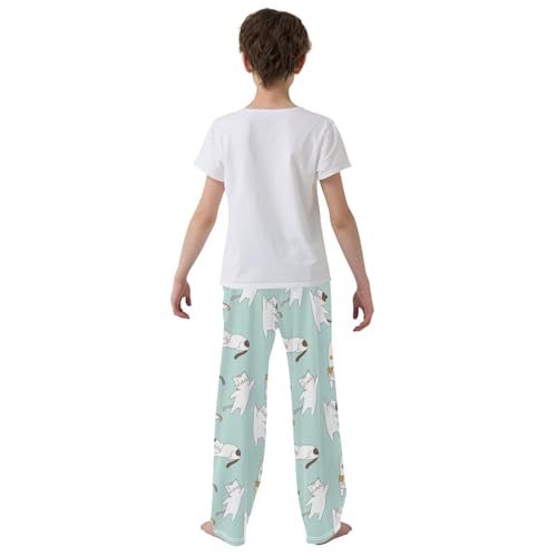 Cute Cat Green Pastel Doodle Boys Pants for Kids Jogger Pants with Pockets S-XL3
