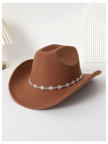 Verdusa Women's Western Cowboy Hat Rhinestone Wide Brim Cowgirl Hat4