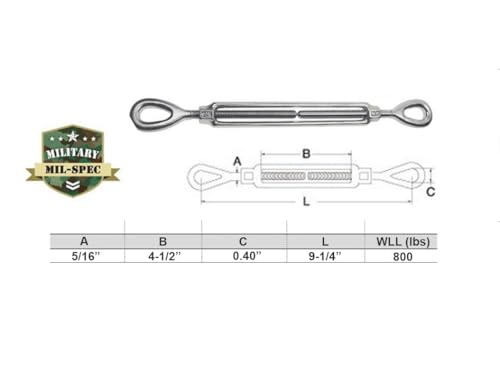 Marine Boat Drop Forged T316 Stainless Steel 5/16" x 4-1/2" Eye Eye Turnbuckle 800 Lbs WLL miniatura 2