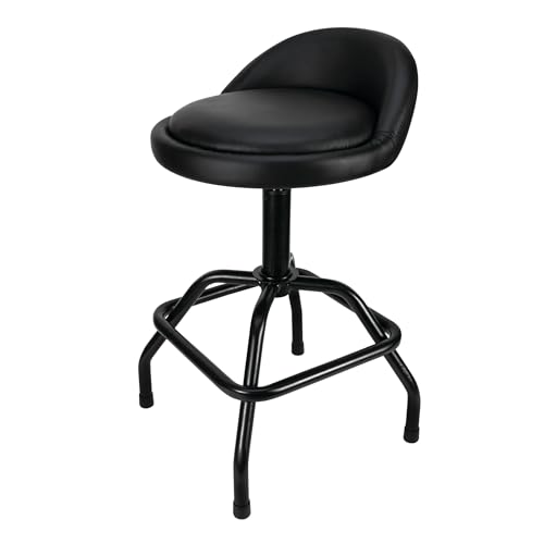 Image of Performance Tool W85011 Pneumatic Swivel Bar Stool with Back Support, 360-Degree Swivel, Heavy Duty Steel Frame, Black