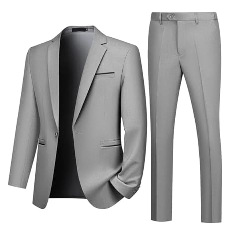 Pohullan Men Slim 2-Piece Business Suit Wedding Jacket and Trousers Set for Formal Office Events Groom Attire