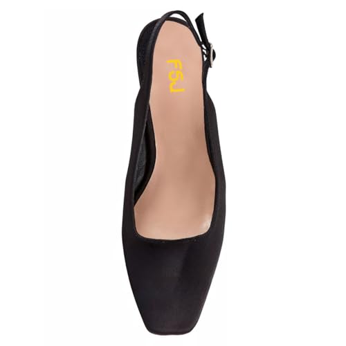 FSJ Women Slingback Mid Chunky Heels Pumps Closed Square Toe Crystal Block Wedding Office Work Shoes Size 4-16 US3