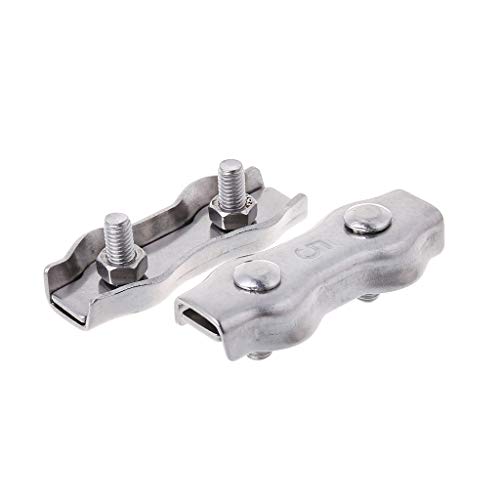 JOYKK 2Pieces 5mm Stainless Steel Wire Rope Clips Double Grips Cable Clamps For Wires - 5# Silver