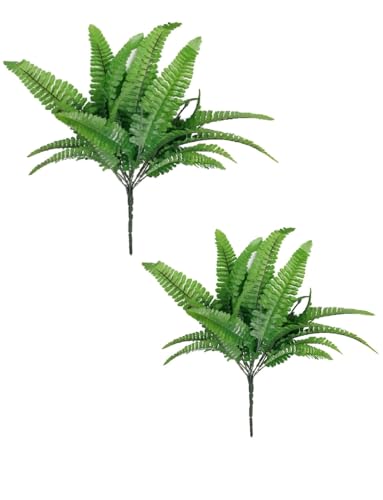 Image of PAPERI Artificial Plant Home Decor - Green Imitation Fern Plastic Artificial Grass Leaves Plant for Home Arrangement Decor Pack of 2