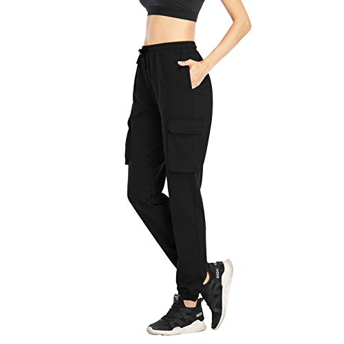HISKYWIN Women Drawstring Waist Cinch-Bottom Sweatpants Cotton Yoga Joggers Pants Workout Lounge Pants with Pockets-HF815-Black-M