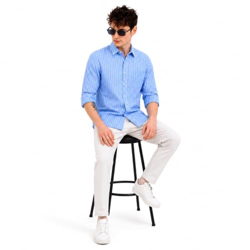 Image of Youth First Men's Cotton Blend Casual Shirt | Regular Fit Solid Full Sleeve Button Down Collared Shirts | Comfortable Formal Office Business Casual for Men