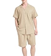 Lavnis Men's Linen Shirts Sets Short Sleeve Summer Beach Hawaiian Shirt Outfit 2 Piece Suits