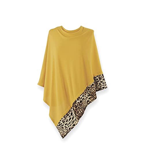 SAGEFINDS Leopard Trim Poncho | Lightweight Knit | Pullover Cape | Versatile Scarf for Spring, Summer, Fall