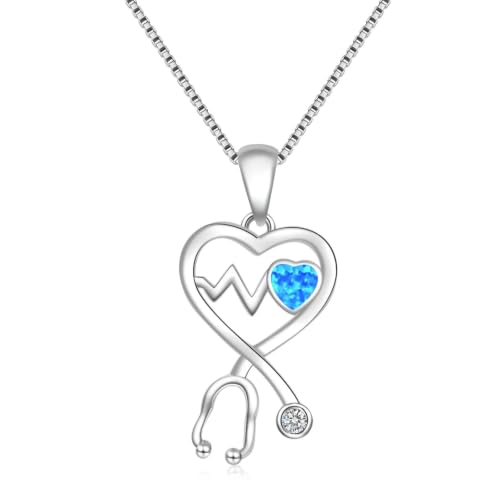 Collier de stéthoscope cardiaque argent bleu : bijou cadeau infirmière
