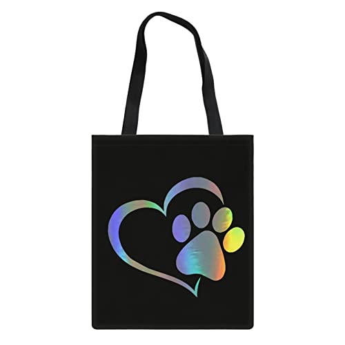 INSTANTARTS Bling Heart Paw Print Linen Tote Shoulder Bags Portable Reusable Grocery Bag for Home Kitchen Storage Casual Womens Shopping Handbags