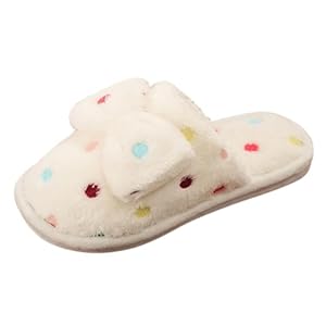 Womens Fleece Slippers Bowknot Colorful Polka Dot Plush Soft Slippers Closed Back Slippers Warm Indoor Slipper Shoes