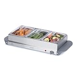 LIVIVO Large Stainless Steel Electric Buffet Server - 3 x 1.5L Pans with Removable Lids and Adjustable Temperature Control Hot-Plate Food Serving Solution for Parties, Large Dinners and Special Events