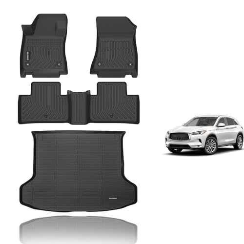 KELCSEECS® Floor Mats & Cargo Liner Custom for 2019-2025 Infiniti QX50/QX55 All Weather Protection TPE Floor Liners Front& Rear Row Full Set Infiniti QX50 Accessories Black