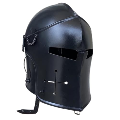 AnNafi® Medieval Barbuta Helmet, Great Metal Helm Black Wearable Knight Templar Crusader Armor Helmet for LARP, Cosplay, Halloween Costume & Medieval Collectors, Knights Helmet