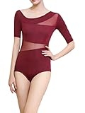 Damen Asymmetrischer halber Ärmel durchsichtiger Mesh-Patchwork-Druckknopfverschluss Kurzer Overall