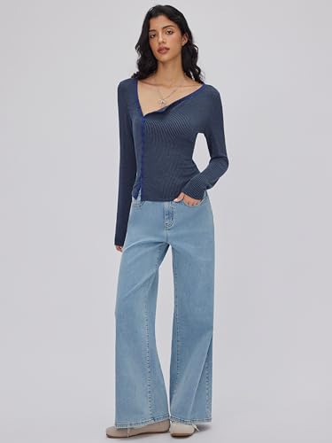 CIDER Womens Straight Leg Jeans Heart Print Pockets Y2k Wide Leg Baggy Denim Pants2