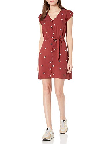 Amazon Brand - Goodthreads Women's Fluid Twill Tulip Sleeve Tie-Waist Dress, Russet Floral, Large