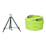 Orbit 58308Z Brass Impact Sprinkler on Tripod Base, Green & Flexzilla HFZG5100YW Garden Lead-in Hose...