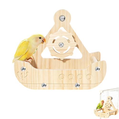 Parakeet Cage Toys - 7.87 Inches Natural Wooden Pirate Wheel, Bird Perch Play Set, Bird Cage Accessory | Canaries Parrot Enrichm