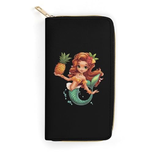 Tropical Pineapple Mermaidess Wristlet Wallets for Men Women Leather Purse Clutch Cute Card Holder