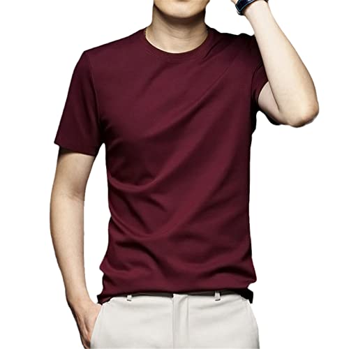 T-shirt d'été homme manches courtes col rond coton uni rouge XL
