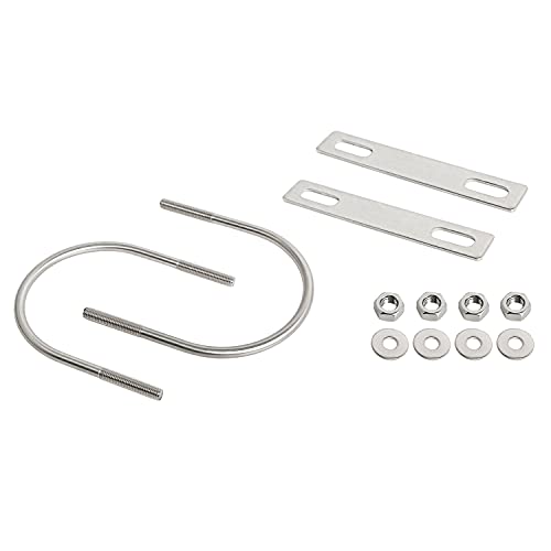 Image of Round U-Bolts 4.02 inch(102mm) Inner Width M8 Thread 304 Stainless Steel Silver with Plates Nuts Flat Washers for Car /RV /Trailer Bumper, 2Pcs